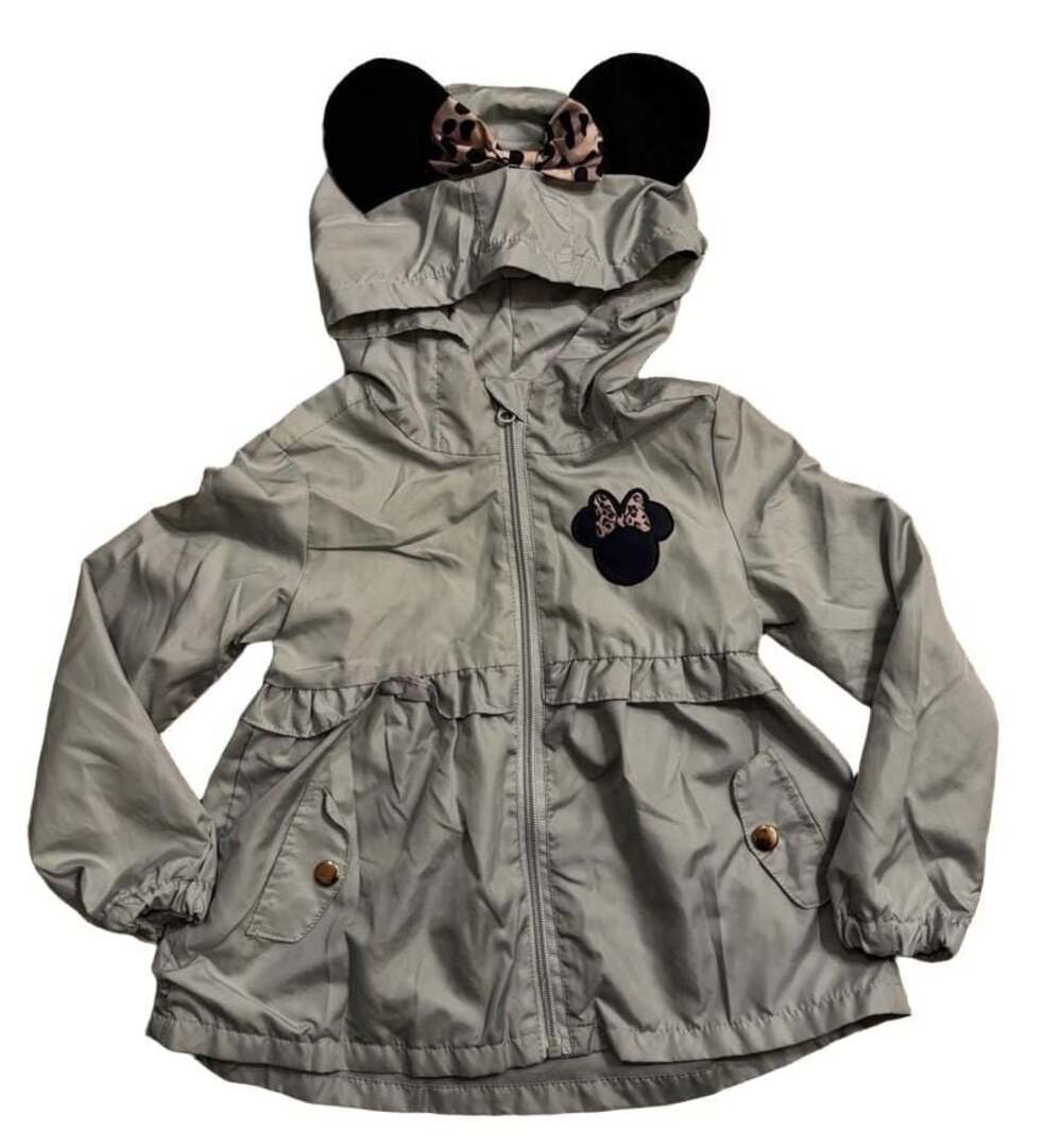 Disney Junior Minnie Mouse Girls Jacket Size 6 Hooded Ears Leopard Bow Zip Dry